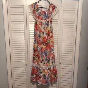 Off the shoulder dress.